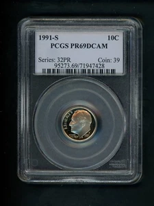 1991-S US Roosevelt Dime 10c .10 PCGS PR69 DCAM Proof Deep Cameo - Picture 1 of 4