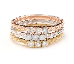 0.45 Carats Set of Three Stackable Rings in 14K Solid Multi Color Gold - Picture 1 of 8