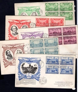 #785-789 Army Heroes - Juego completo de 5 - (1936-37) Linprint FDC, bloques de 4 - Imagen 1 de 1