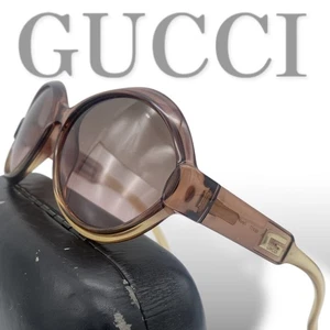 Gucci Sunglasses Rectangle Round Brown Camel Side Logo Gg2476 Clear Unisex - Picture 1 of 7