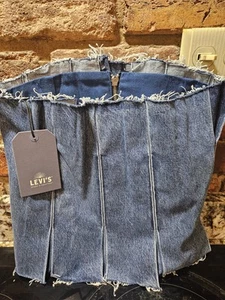 Levi's Made & Crafted Distressed Blue Denim Jean Corset Strapless Top NWT Small - Picture 1 of 10
