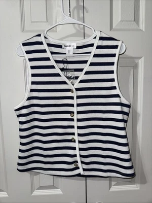 Bailey 44 Camiseta sin mangas Chaleco AZUL MARINO BLANCO RAYAS, ABOTONADO Para mujer TALLA S NUEVO Foto 1 de 4