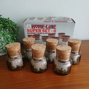 Vintage Margaret Fulton Smokey Glass Spice Jars With Corks Retro Made In Belgium - Picture 1 of 10