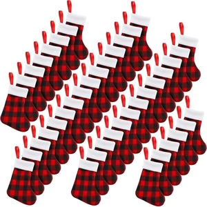60 Pieces Plush Cuff Christmas Mini Stockings 7 Inch Buffalo Plaid Hanging St... - Bild 1 von 6