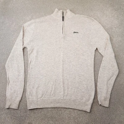Superdry Mens 1/4 Zip Jumper Large Grey Sweater Pullover Soft Wool Blend - Image 1 of 4
