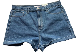 SO- Pantalones Cortos Jean Mamá 5 Bolsillos Puños Pierna Med Lavado Vintage Elastizados Talla 17 - Imagen 1 de 5