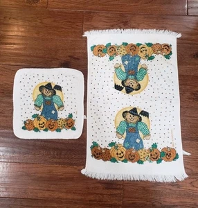 Vintage Halloween Thanksgiving Geschirrtuch & Waschlappen Kürbisse Vogelscheuche  - Bild 1 von 10
