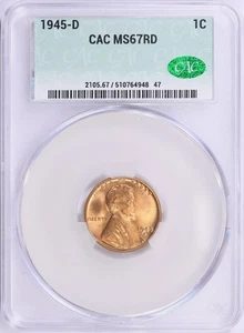 1945 D Lincoln Cent CACG MS67 RED CAC NGC - Picture 1 of 3