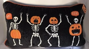 Halloween Throw Pillow Skeletons Eek Embroidered Holiday Home Bedding Decor NEW - Picture 1 of 2