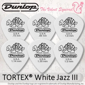 🐢 TORTEX® WHITE JAZZ III Guitar Picks 🎸Genuine Jim Dunlop® Best Plectrum 478R - Picture 1 of 10