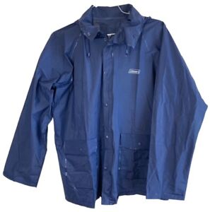 Coleman Men's Rain Slicker Jacket L Polyvinyl Waterproof Vented Hooded Blue