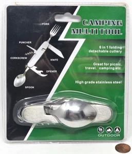 Camping Multi Tool Pocket Size Spoon Fork Knife Can Bottle Opener Corkscrew NEW - Picture 1 of 7