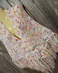 NEW Cream Ivory Flecked Speckled Knit Shawl Wrap Scarf Boho Hippie Knitted - Picture 1 of 9
