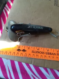 Fred Arbogast Jitterbug Muskie Lure Bait Black Used 3 Hook VTG Unmarked Lip - Picture 1 of 5