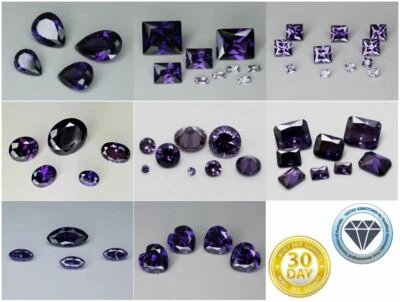 CZ Amethyst Purple AAA Loose Cubic Zirconia Gemstone Many Cuts Round Square Oval - Image 1 of 3