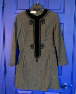 Vintage Black Velvet Wool Brocade 60s Mod Dress With Front Pockets - Picture 1 of 6