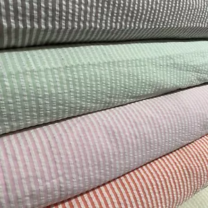 100% Cotton Seersucker Fabric Crush Stripe Costume Craft Dress Material 44" - Picture 1 of 24