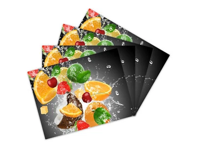 Placemats / Glass Cutting Boards Set of 4 Size 40x30cm /each Fruits on Grey - Image 1 of 4