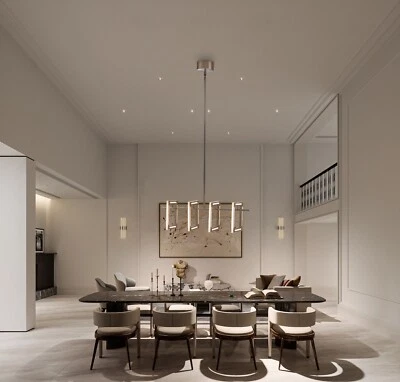 Lámpara colgante LED de níquel satinado 4 anillos rectangulares regulable lista ETL Foto 1 de 4