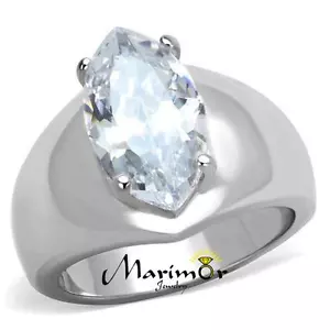 Anillo de compromiso de acero inoxidable de zirconio cúbico solitario marquesa 5-10 - Imagen 1 de 6