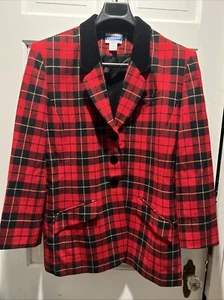 Red Plaid Wool Pendleton Classic Jacket with Velvet Accents 16 - Picture 1 of 4