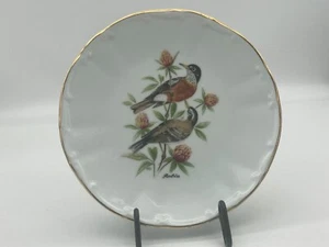 Pair of Robins Birds Bareuther Waldsassen #151 Plate Gold Rim Bavaria - Picture 1 of 5