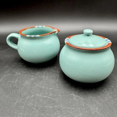 Crema y azúcar de gres Dansk MESA TURQUESA Southwest con tapa Japón vintage Foto 1 de 4