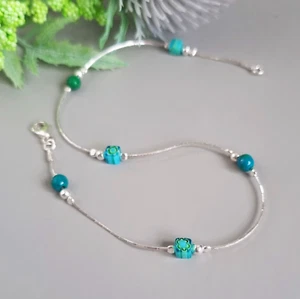 ANKLET turquoise Phenix stone & Millefiori 925 Sterling Silver Ankle Bracelet - Picture 1 of 6