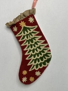 Large Crewel Christmas Stocking Tree Burlap 18” - Picture 1 of 4