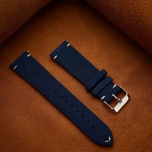Suede Hand Stitched Genuine Leather Watch Band Strap 14/16/18/20/22mm Universal - Picture 1 of 19