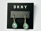 DKNY crystal diamanté green enamel teardrop dangle earrings (E2)
