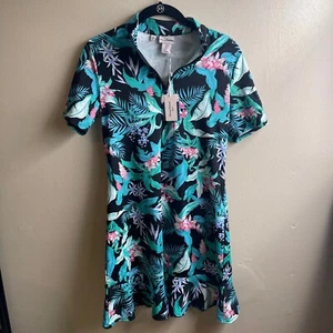 Tommy Bahama Women Small Golf Tennis Beach Dress Cover Black Floral Tropical A2 - Picture 1 of 8