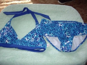 EUC Girls Size 14 Justice 2pc Bikini Pretty Blue Animal Print Halter Top - Picture 1 of 5