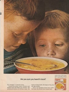 1964 Lipton Chicken Noodle Soup Vintage Print Ad 1960s Freckle Faced Children - Picture 1 of 1