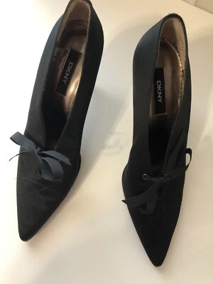 Zapatos DKNY Auténticos Vintage Negros Seda/Cuero Años 90. Talla 9 M. Foto 1 de 4