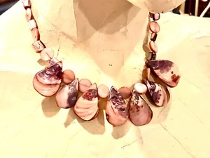 VTG 90s Handmade Pinkish Toned Sea Shell Beads/Teardrops Collar Bib Necklace - Picture 1 of 8