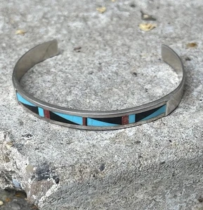 Sterling Silver Native American Signed Zuni Tribe Cuff Braclet - Picture 1 of 13