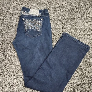 Miss Me Easy Bootcut Jeans Mid Rise Women Size 36,bling,Sequins,37" Inseam, Dark - Picture 1 of 15