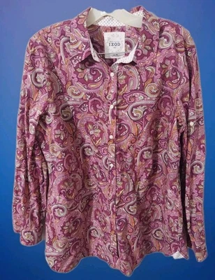 IZOD Women’s XL Button-Up Shirt Pink Paisley Print Cotton Long Sleeve Blouse - Image 1 of 4