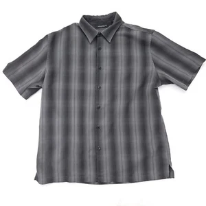 Axist Gray Striped Plaid Button Shirt Size Large Short Sleeve Polyester - Picture 1 of 5