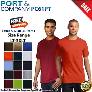 Port & Company PC61PT Mens Big & Tall Short Sleeve Essential T-Shirt With Pocket - Picture 1 of 18