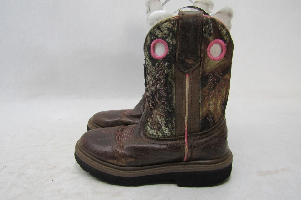 John Deere Youth Size 11 M Brown Leather Buckaroo Camo Cowboy Western Boots - Image 1 of 4