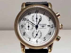 RETRO GERMANY PILOTS STYLE GOLD PLATED MEN'S CHRONOGRAPH QUARTZ WATCH "ELYSEE" - Picture 1 of 9