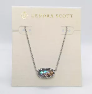 New Kendra Scott Elisa Pendant Silver Necklace In Abalone Shell - Picture 1 of 3