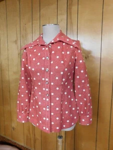 Vintage Jacket JERRELL OF TEXAS Size 11 Red Polka Dot Poly Blend Waist 33" - Picture 1 of 8