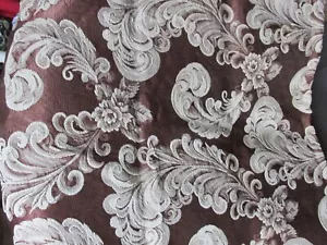 ""VINTAGE DRAPERY - UPHOLSTERY DAMASK FABRIC"" -SHINY BROWN & CREAM - Picture 1 of 2
