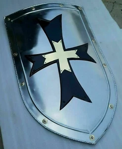 Medieval Knight Templar Black Cross Shield Sca Larp Battle Ready Armor Shield - Picture 1 of 9
