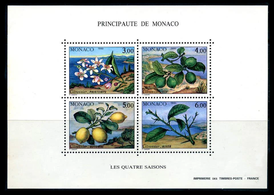Monaco: 1990 Life Cycle of the Lemon Tree Souvenir Sheet (1736) MNH - Image 1 of 1