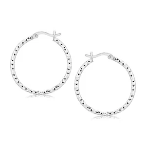 Sterling Silver Faceted Motif Hoop Earrings with Rhodium Plating(2x25mm) - Picture 1 of 1