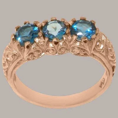 9ct Rose Gold Natural London Blue Topaz Womens Trilogy Ring - Sizes J to Z - Image 1 of 4